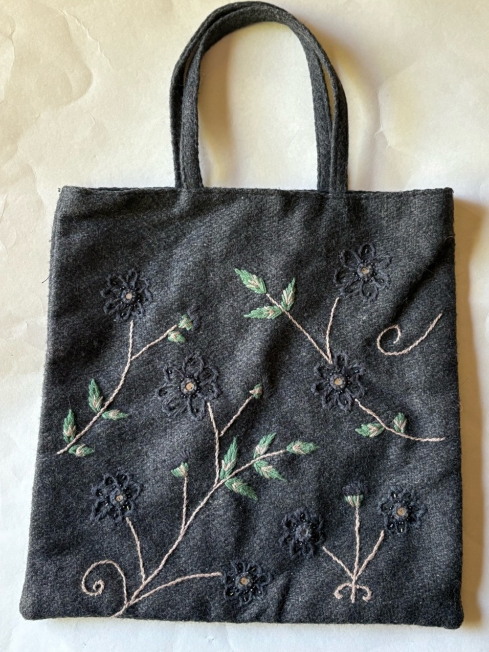 Gray 100% Wool Unbranded Floral Embroidered Purse Boho Y2K